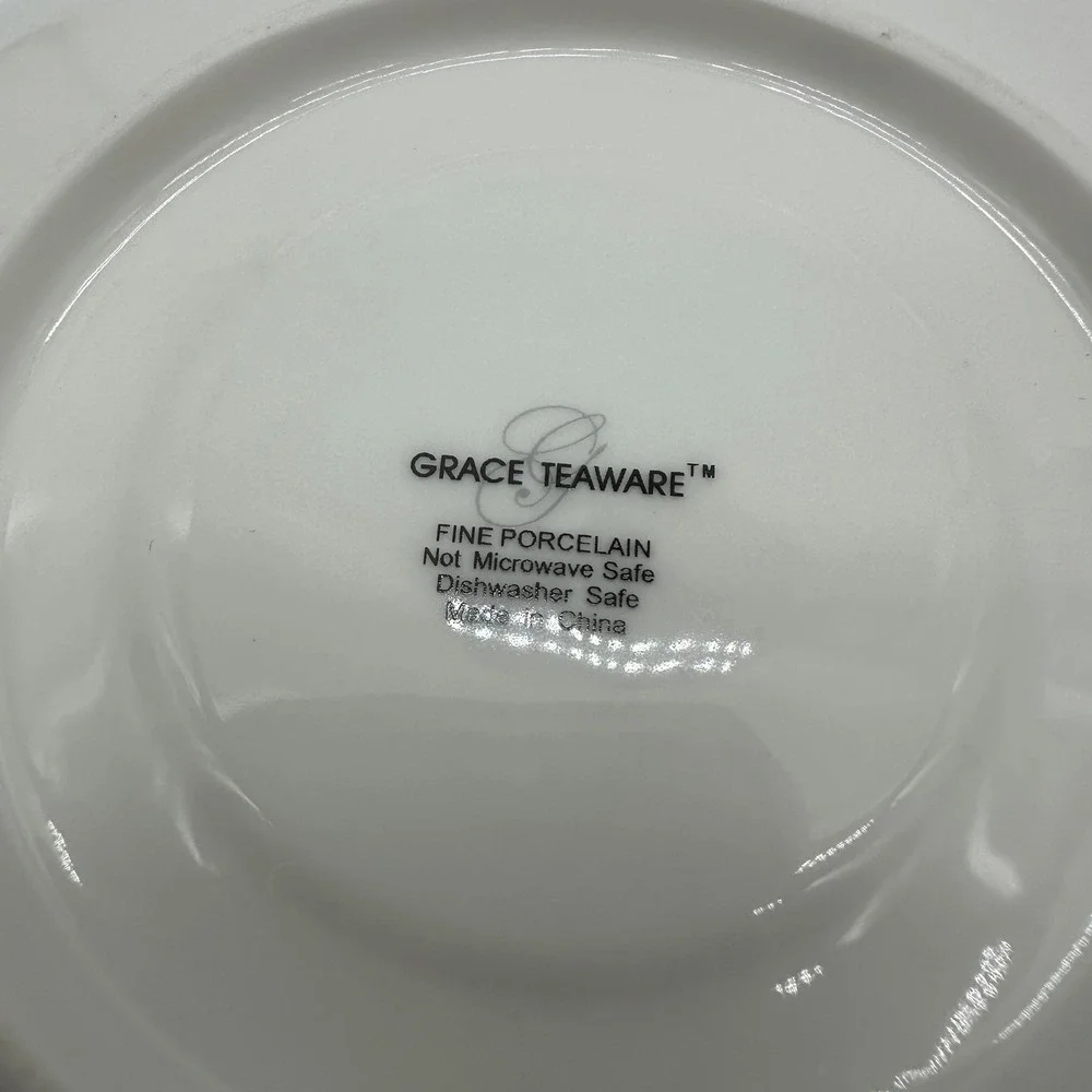 Grace Teaware Pink Floral Fine Porcelain Saucer Gold Trim Scalloped Edge 6 inch